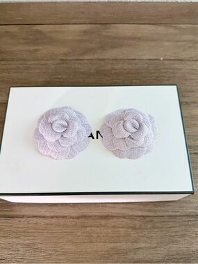CHANEL Light Lavender Camellia Fabric Flower Pair